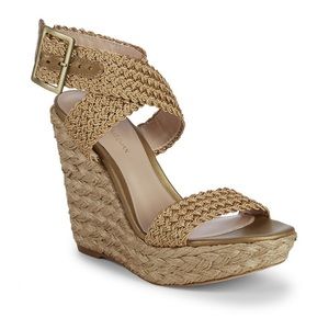 Stuart Weitzman Alex gold espadrille heels